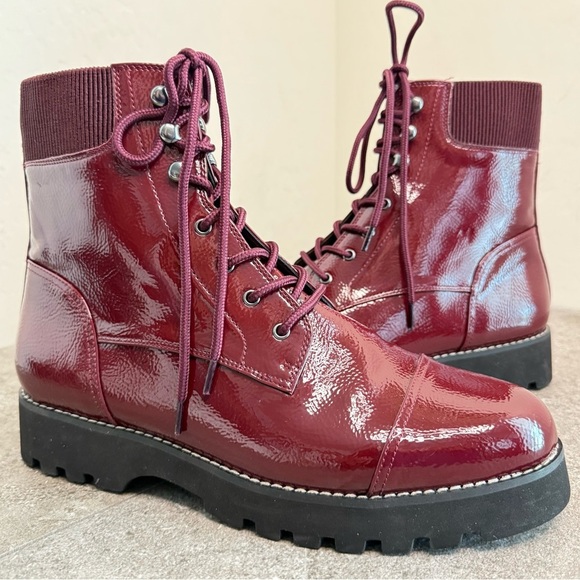 NEW DONALD J. PLINER Halston Bordeaux Patent Leather Boot Size 10 - Picture 1 of 9